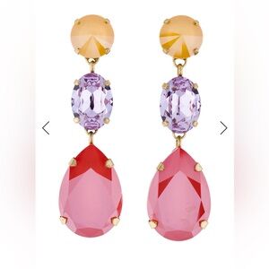 Roxanne Assoulin Pink, Yellow and Lavender Drop Crystal Earrings